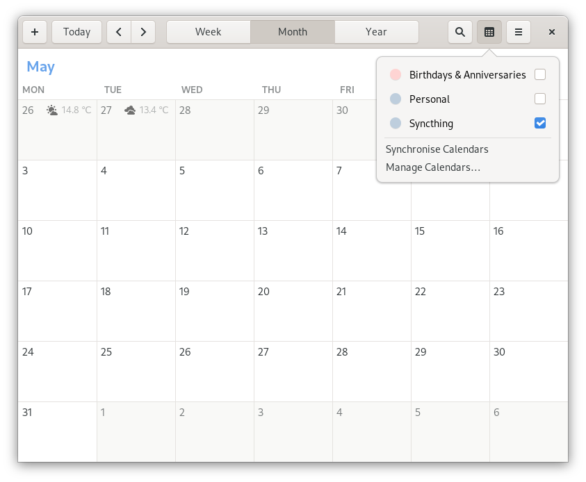 Using a calendar synced by Syncthing in GNOME Calendar
