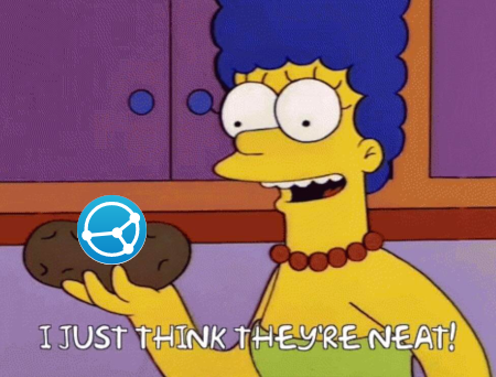 Low quality meme of Marge Simpson saying "I just think they're neat", holding the Syncthing logo.